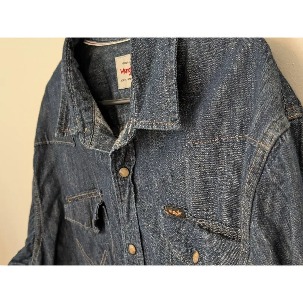 Wrangler Denim Western Pearl Snap Front Shirt Dark Wash XL